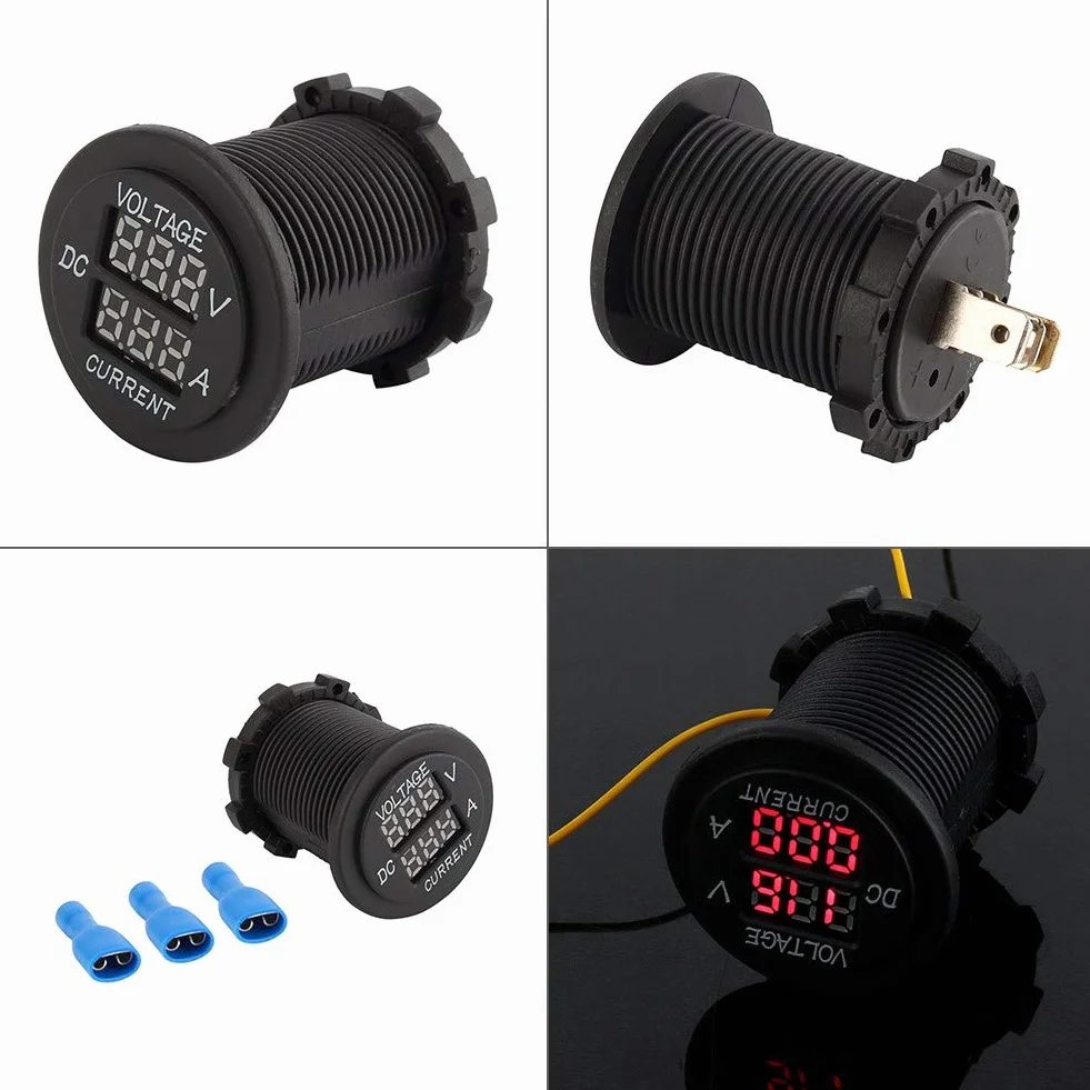 Voltímetro para automóvil Amperímetro 12-24V LED dual Voltímetro digital Amperímetro Voltaje Pantalla LED roja para automóvil Moto Barco Medio ambiente Nylon