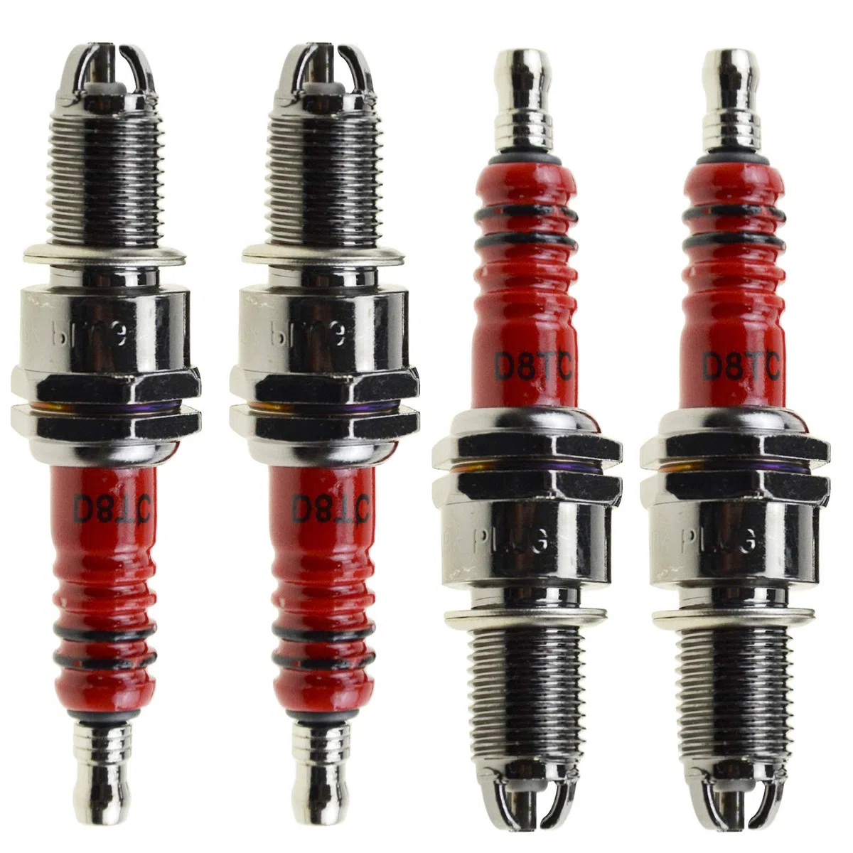 WOOSTAR D8TC Bujía con 3 Electrodo Reemplazo para 4 Tiempos 125cc 150cc 200cc 250cc ATV Dirt Bike Go Kart Ciclomotor Scooter Paquete de 4