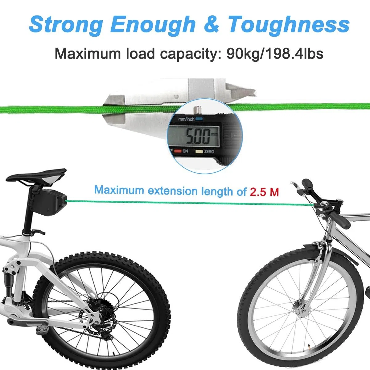Cuerda de Remolque para Bicicletas, 2.5 M Correa de Tracción de Bici para Niños Retráctil, Sistema de Remolque Bicicleta Niños para Remolcar Bicicletas/Bici/E-Bike