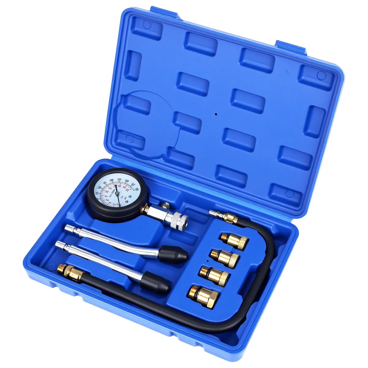 QWORK® Kit de probador de compresión, juego de herramientas para manómetro de motor, manómetro de compresión, para motocicleta, automóvil y más