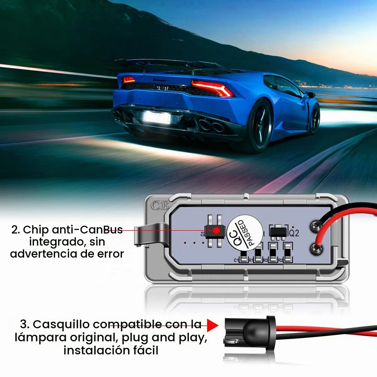 WinPower LED Luces de matrícula Lámpara Numero plato luces con CanBus No hay error 6000K Blanco Compatible con Fiesta6 BMax CMax SMax Focus2/3 Galaxy Ecosport Kuga2 Mondeo4/5 etc., 2 uds.