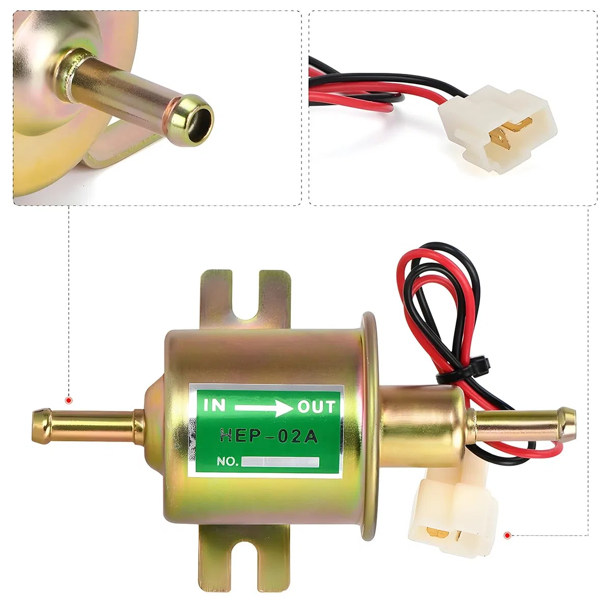 CGEAMDY Bomba De Combustible Eléctrica Universal, Bomba Dosificadora De Combustible, Eléctrica 12V Bombas De Combustible HEP-02A, Para Todos Los Automóviles, Carburador, Gasolina, Diesel (Oro)