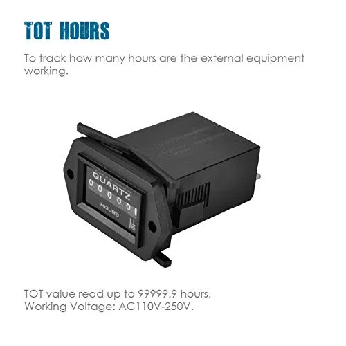 Medidor de horas de cuarzo,CA de 110 V a 250 V,horas totales acumuladas para mantenimiento, almacenamiento de datos para cortacésped generador tractor RV autocaravana (AC110V-250V)