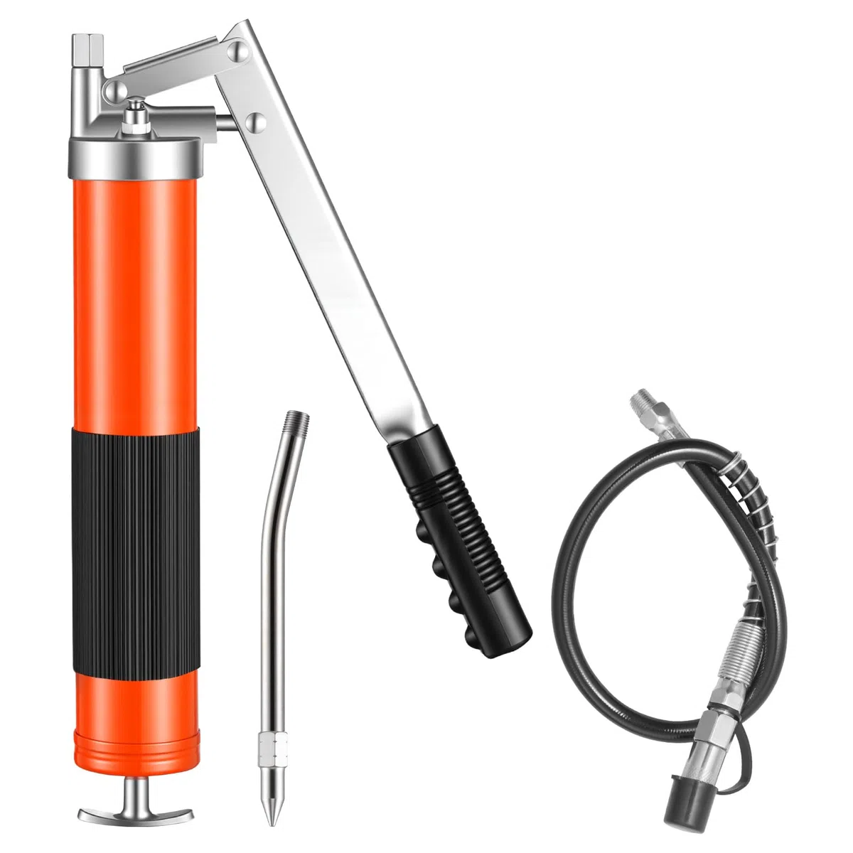VEVOR Pistola de Engrase 10000 PSI, con Empuñadura de Pistola y Capacidad de 0,4 L, Incluye Manguera Flexible de 46 cm, 1 Tubo de Extensión Rígido y 1 Boquilla Afilada para Automoción y Náutica