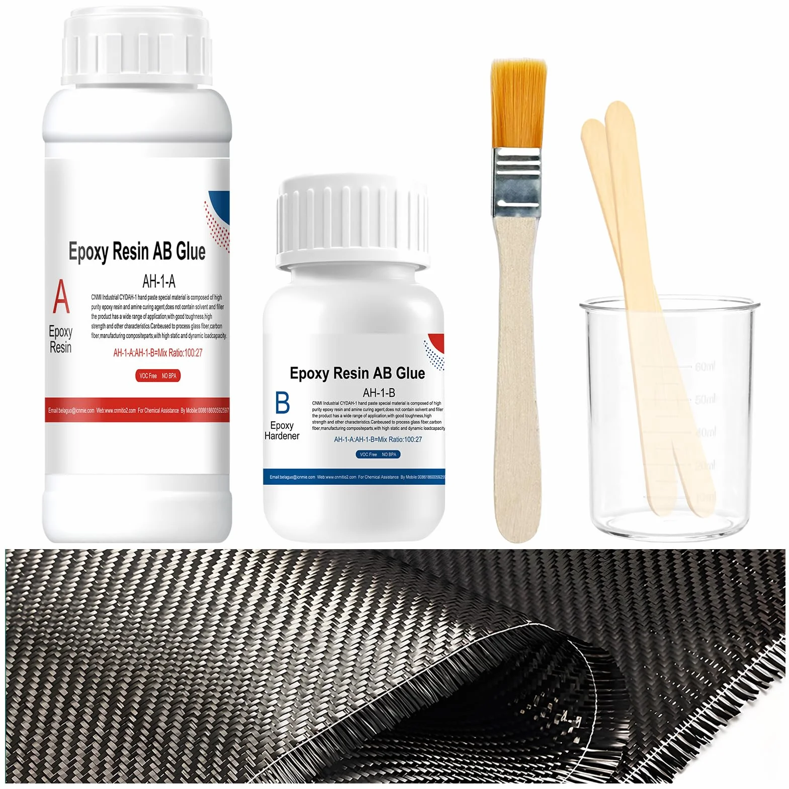 Kit Reparación Fibra de Carbono, Kit de Fibra de Carbono y Resina Epoxi para Reforzar y Reparar Automóviles, Motocicletas, Barcos, Tablas de Paddle Surf, Bicicletas