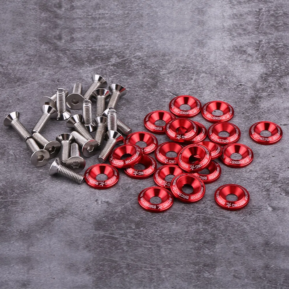 Fydun Kit de Tornillos de Aluminio, Tornillo de Arandela de Guardabarros, Kit de Arandela de Motor de Arandela Plana de Aluminio de 20 Piezas(Rojo)