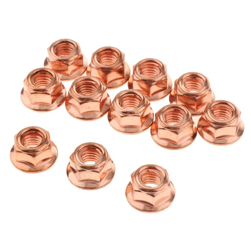 12 Piezas Tuerca de de Cobre M8 con Brida Autoblocante y Rosca Resistente a Temperaturas Adecuada para Automóviles Reparación
