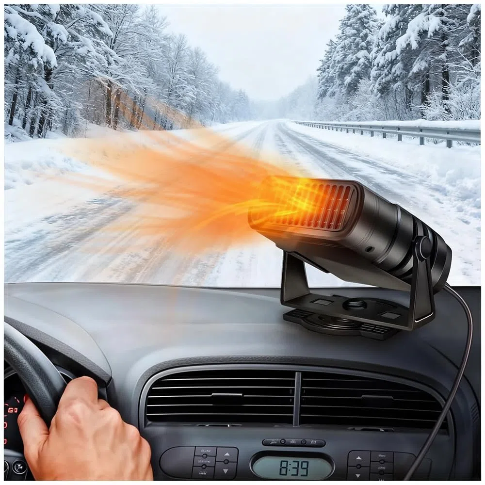 Calefactor para Coche 4 en 1, Potente 12V Descongelador del Parabrisas Calefacción Instantánea con Rotación 360° y Ajuste 90° Arriba Abajo para Todos Los Modelos
