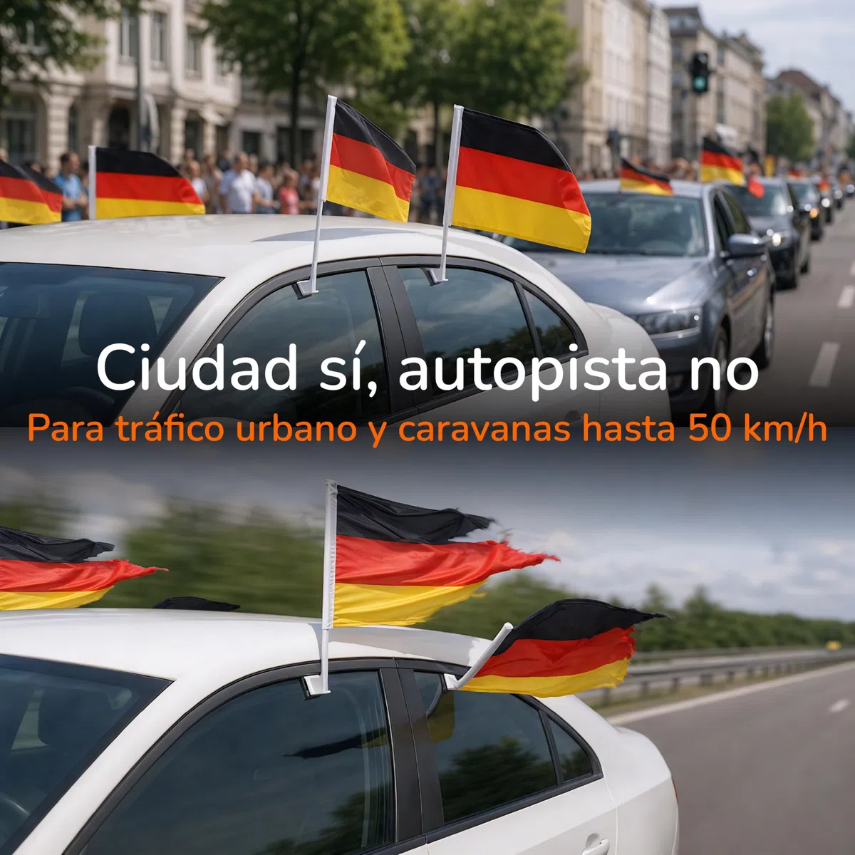 Upgrade4cars Bandera de Coche Alemania + Fundas Espejos Laterales | Banderín Auto Negro Rojo Oro 45x30 cm | Bandera MAX. 60 km/h