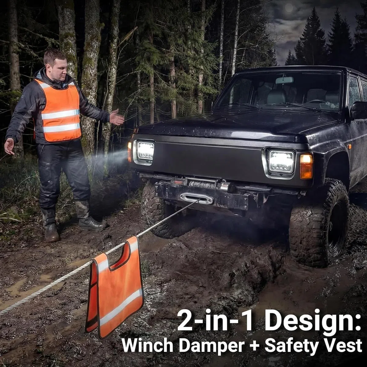 Amortiguador Para Winch Reforzado,2 Piezas Tiras Reflectantes Manta de Seguridad | Amortiguador de Seguridad para Recuperación - Para Rescate En Terreno Desértico Barro Remolque Y Vehículo Al