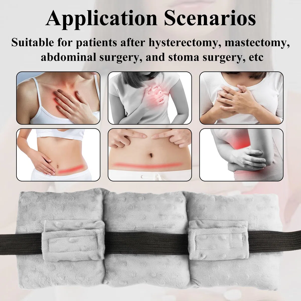 Cojín de histerectomía para cinturón de seguridad, cojín de mastectomía con bolsillo para cáncer uterino, postcirugía abdominal, protección curativa, cesárea, recuperación, almohadilla de coche