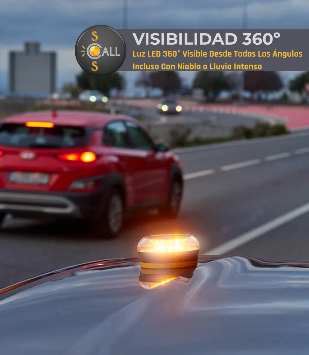 Luz Emergencia V16 Conectada DGT 3.0 Baliza Coche Homologada 2026 Geolocalización Tiempo Real 1 Km Visibilidad Alta Potencia LED Seguridad Carretera Sin Suscripción Datos Incluidos hasta 2040
