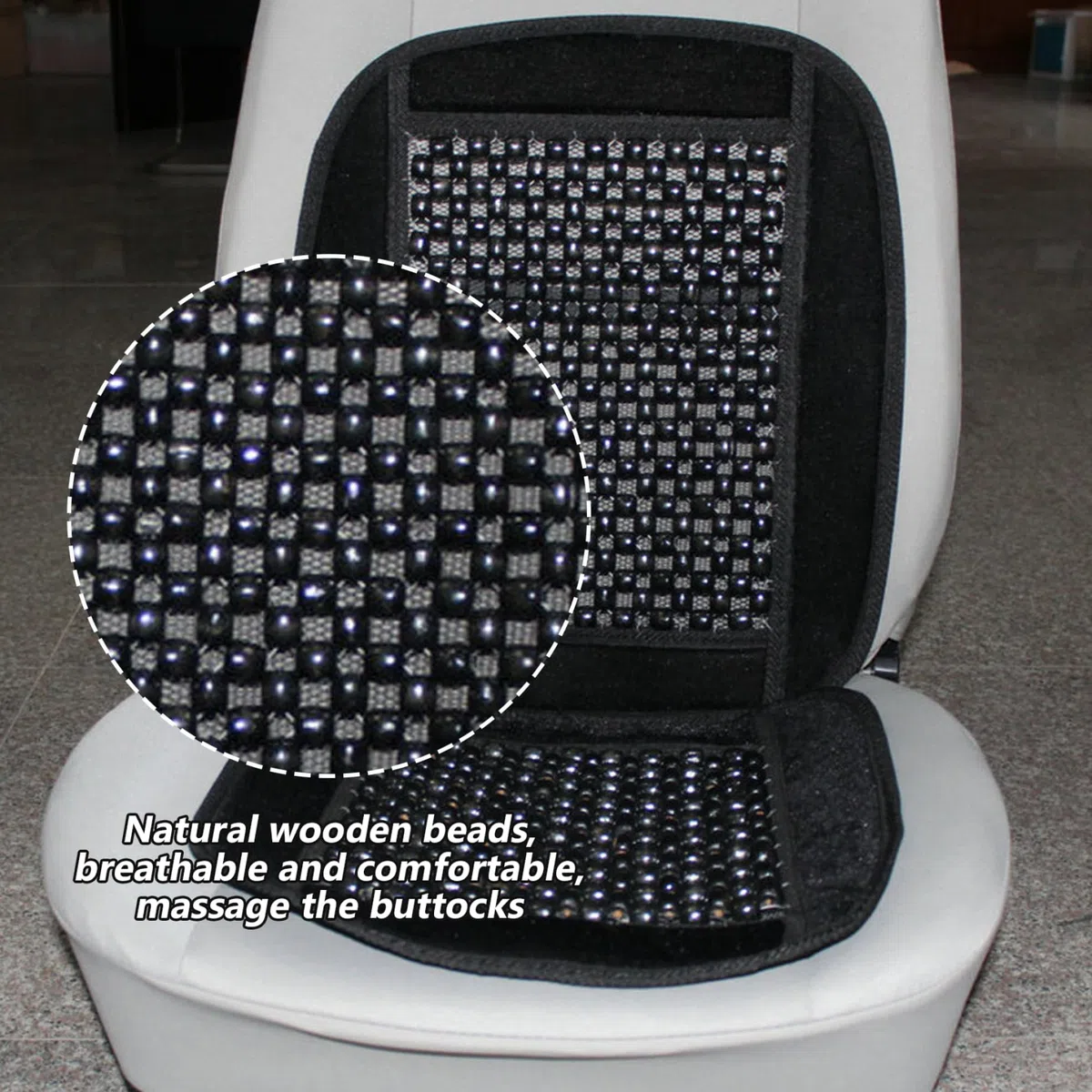 Cojín de asiento del conductor del automóvil con cuentas de madera, cubiertas de asiento de cuentas naturales para automóviles, cubiertas de asiento con cuentas enceradas pulidas transpirables, cubie