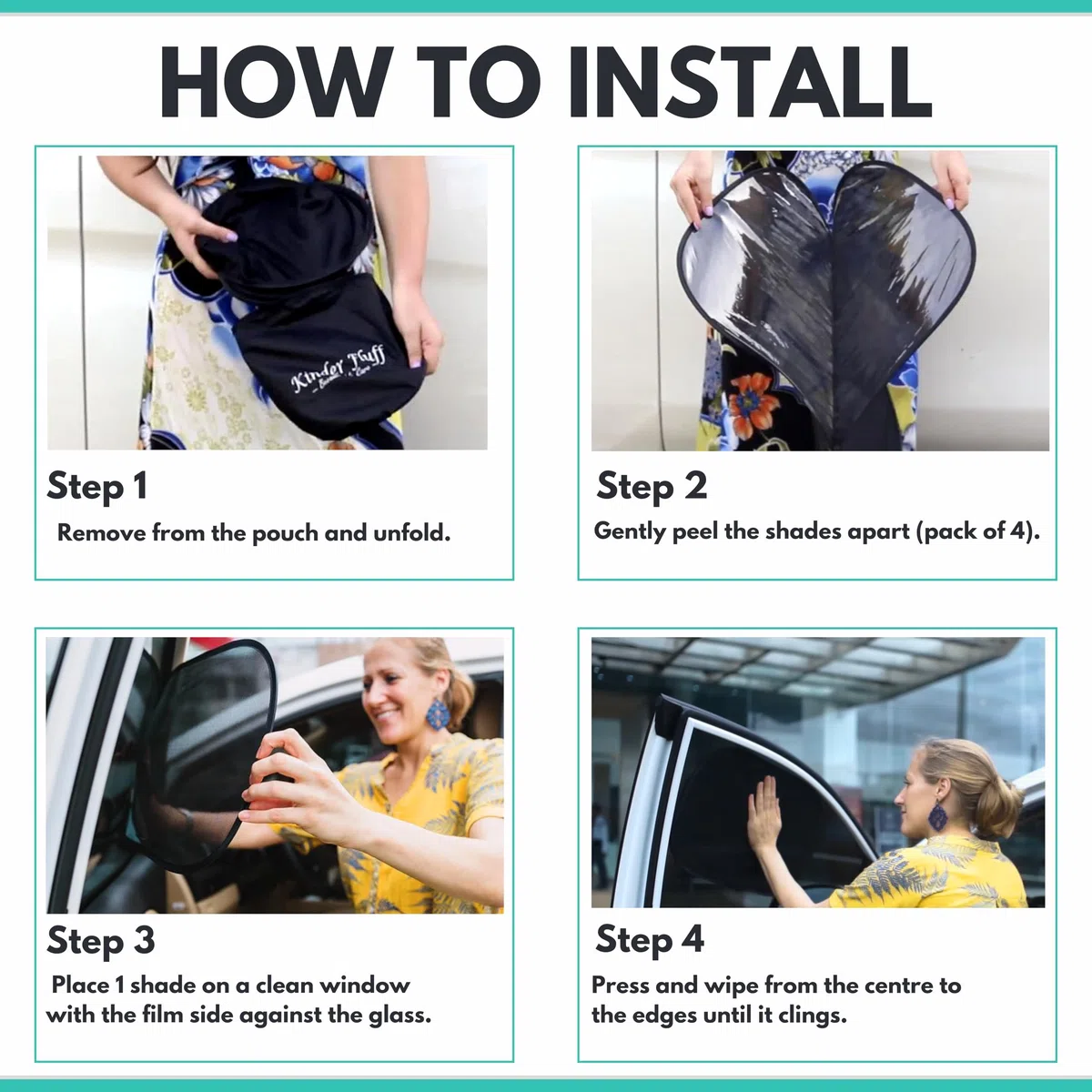 Parasoles para Coche – Protección Solar 99,79% UVA y 99,95% UVB Certificada. Parasol Lateral para Ventanas de Coche Bebé. Pack de 4 (2 Transparente + 2 Semitransparente) 20" x 12– Kinder Fluff