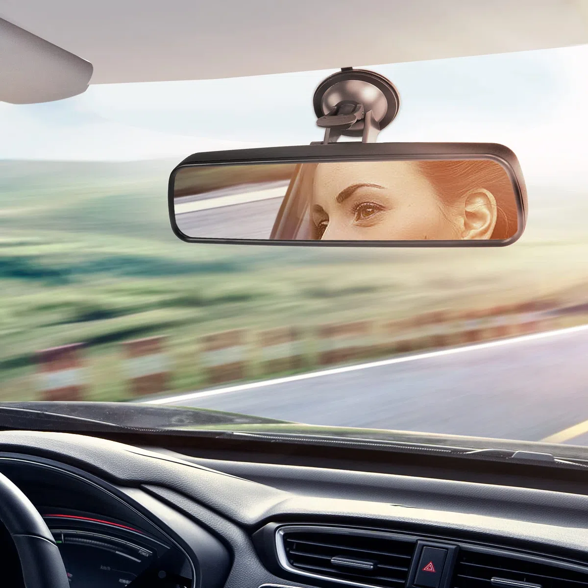 Espejo Retrovisor Panorámico Plano Blanco de 24,5 cm con Ventosa, Espejo Retrovisor Coche Interiores Universales para Automóvil, SUV y Camiones