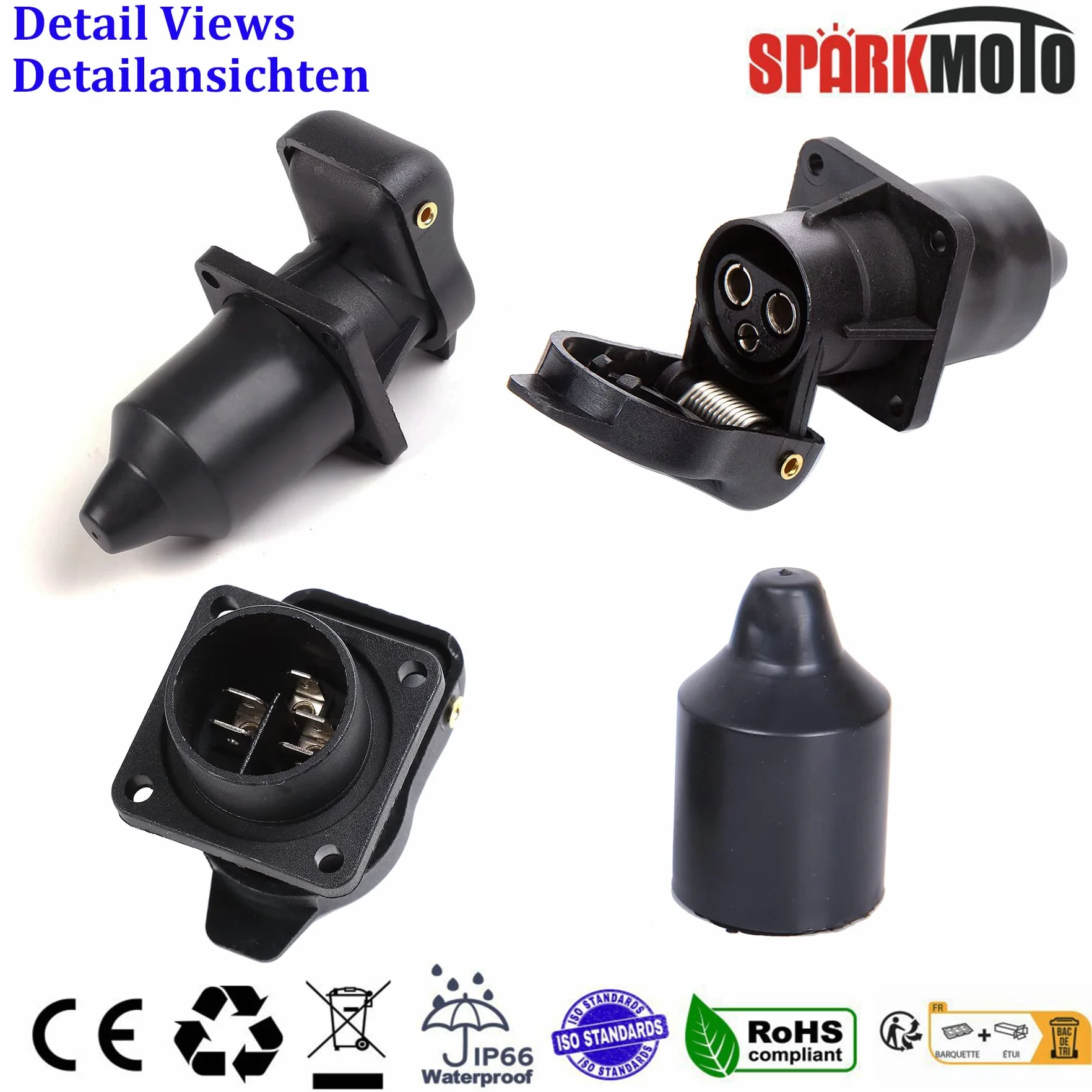 3 Piezas x Enchufe de Remolque 3 Pines y Zócalo de Remolque 3 Pines 12V, Enchufe Eléctrico del Tractor Hembra 3 Polos zócalo Tractor Macho 3 Pines Impermeable para Agrícola (3 Piezas)
