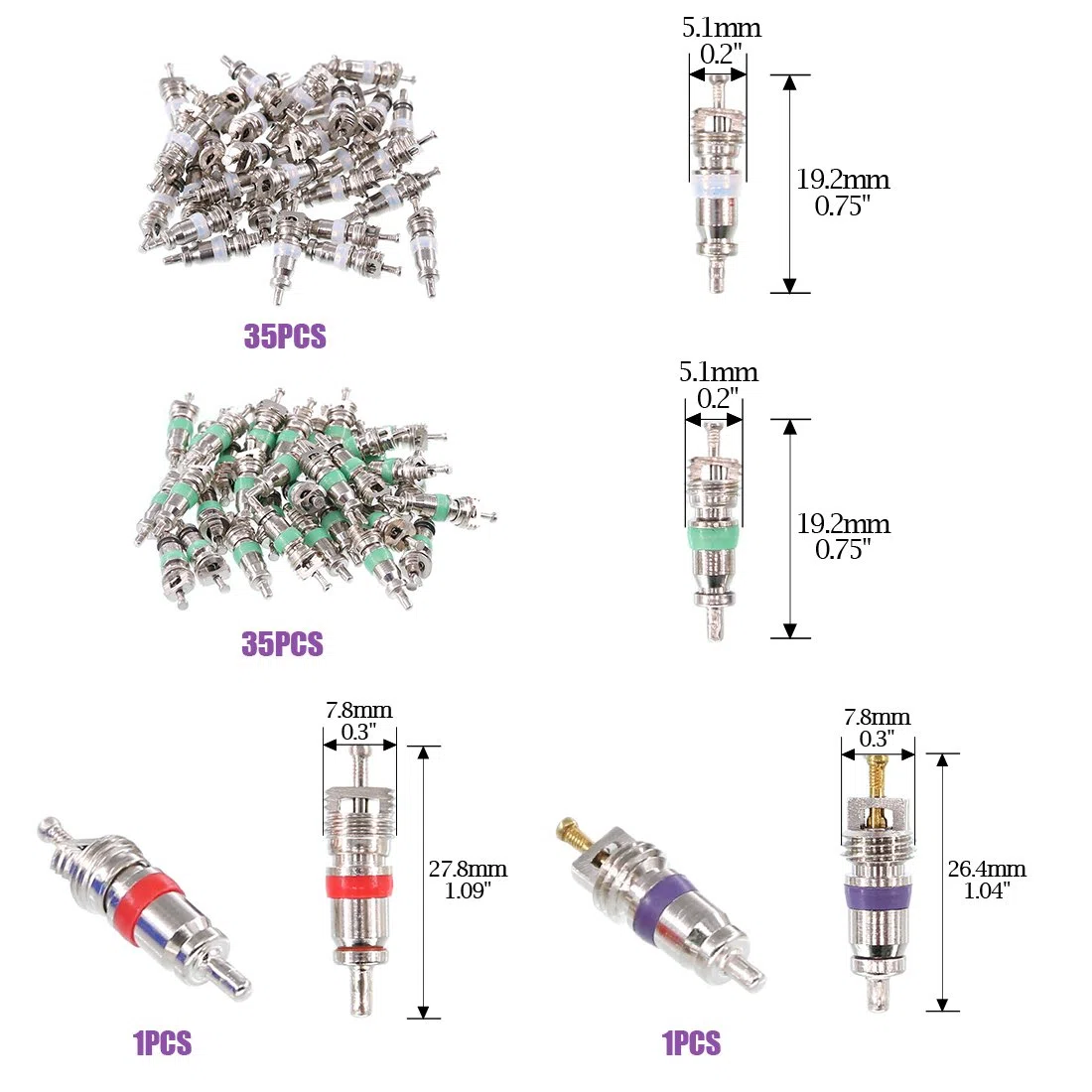Swpeet Kit de 102 piezas de accesorios para núcleo de válvula de aire acondicionado, incluyendo surtido R12 R134a núcleo de válvula refrigeración núcleos de vástago de válvula de neumático con