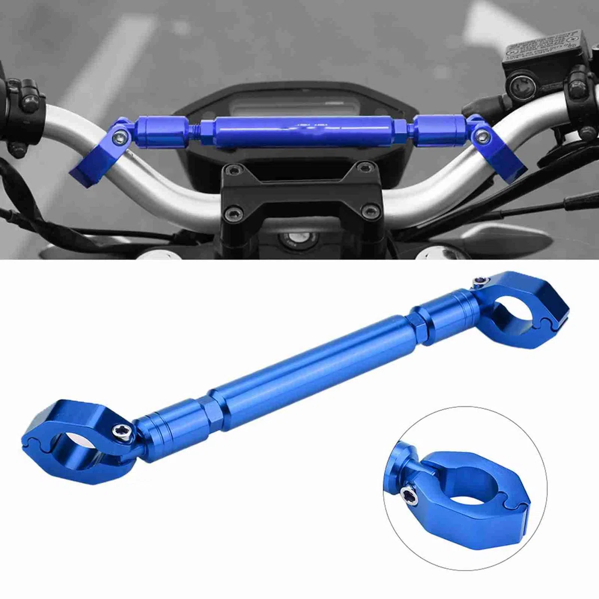 Barra cruzada de estabilizador de manillar de motocicleta de aluminio de alta resistencia con montaje ajustable (Azul)
