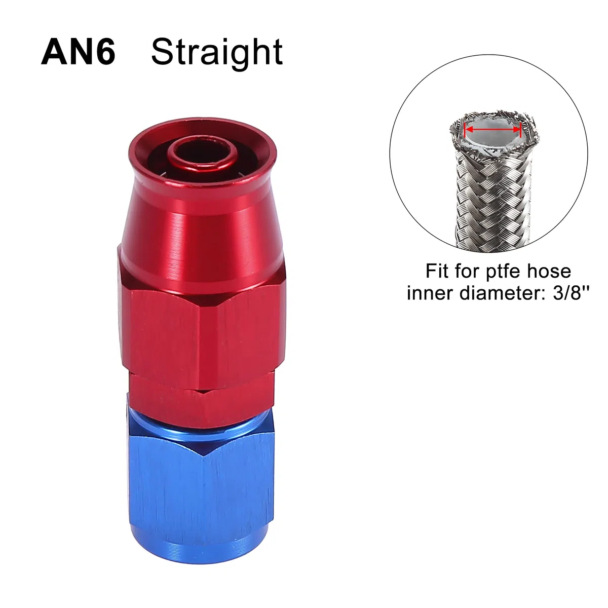 X AUTOHAUX 2 piezas AN6 de 0 grados, conector giratorio para manguera de coche, para línea PTFE, rojo y azul