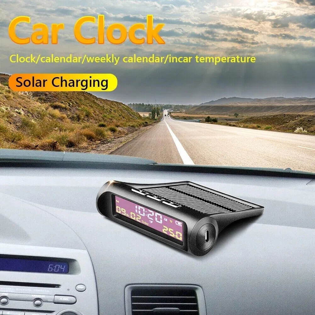 AN01 - Reloj Digital Solar para Coche con Pantalla de Fecha y Temperatura, Accesorios Interiores para salpicadero