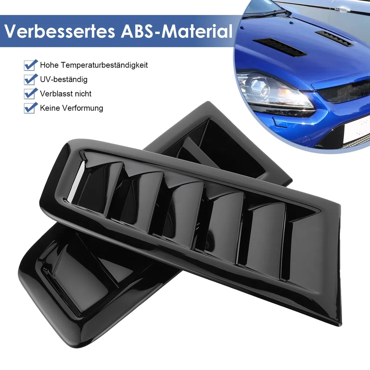 2 Uds Tomas Aire Capó Delantero Del Coche, Rejillas Capo Focus RS Kit de pala de ventilación para capó de coche Cubierta de entrada de flujo de aire Cubierta de admisión (Negro brillante)