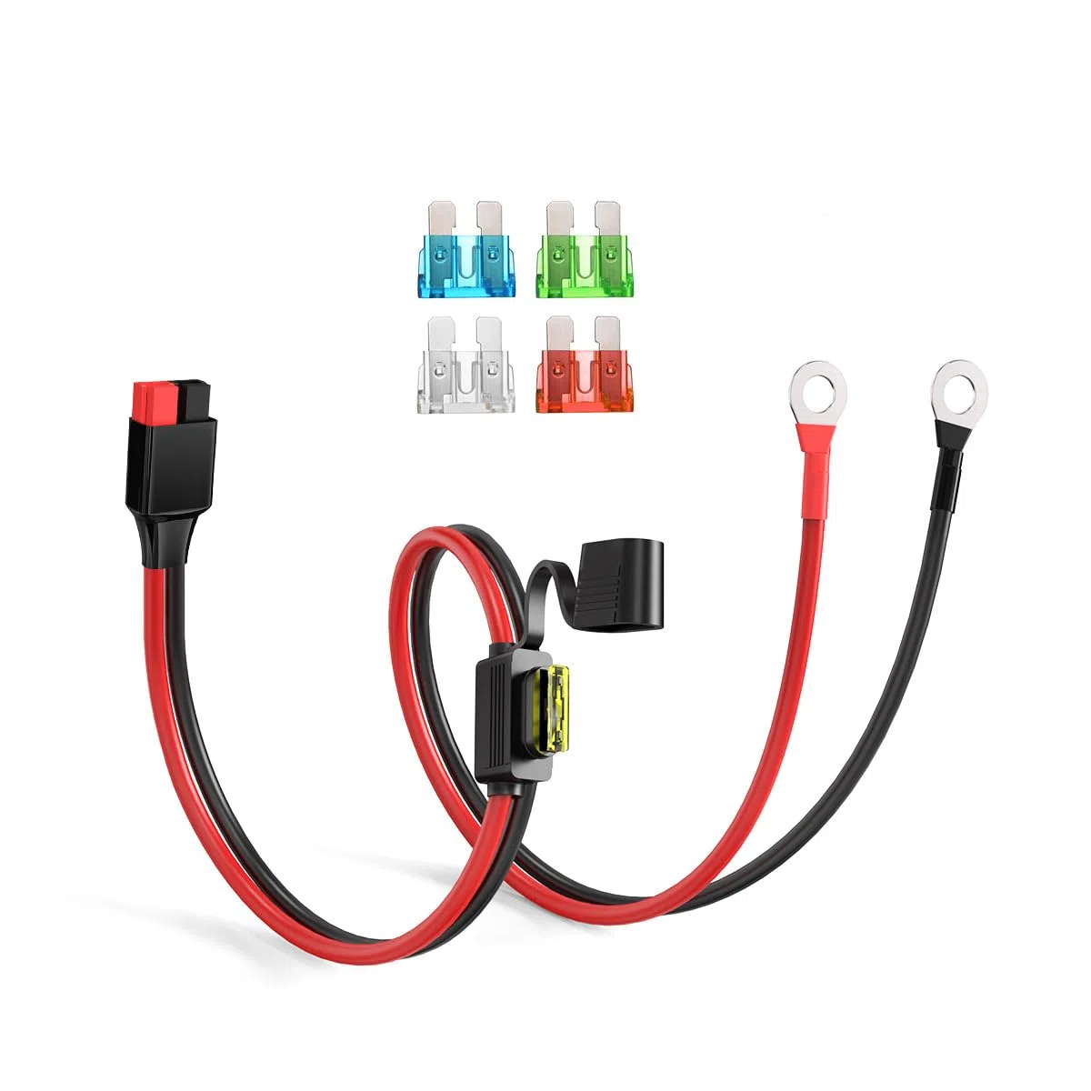 ELFCULB Conector Anderson a Terminal de Anillo O 10AWG Cable Conector de Batería con 5 Fusibles para Estación de Energía Portátil Automotriz Generadores Solares (2FT)