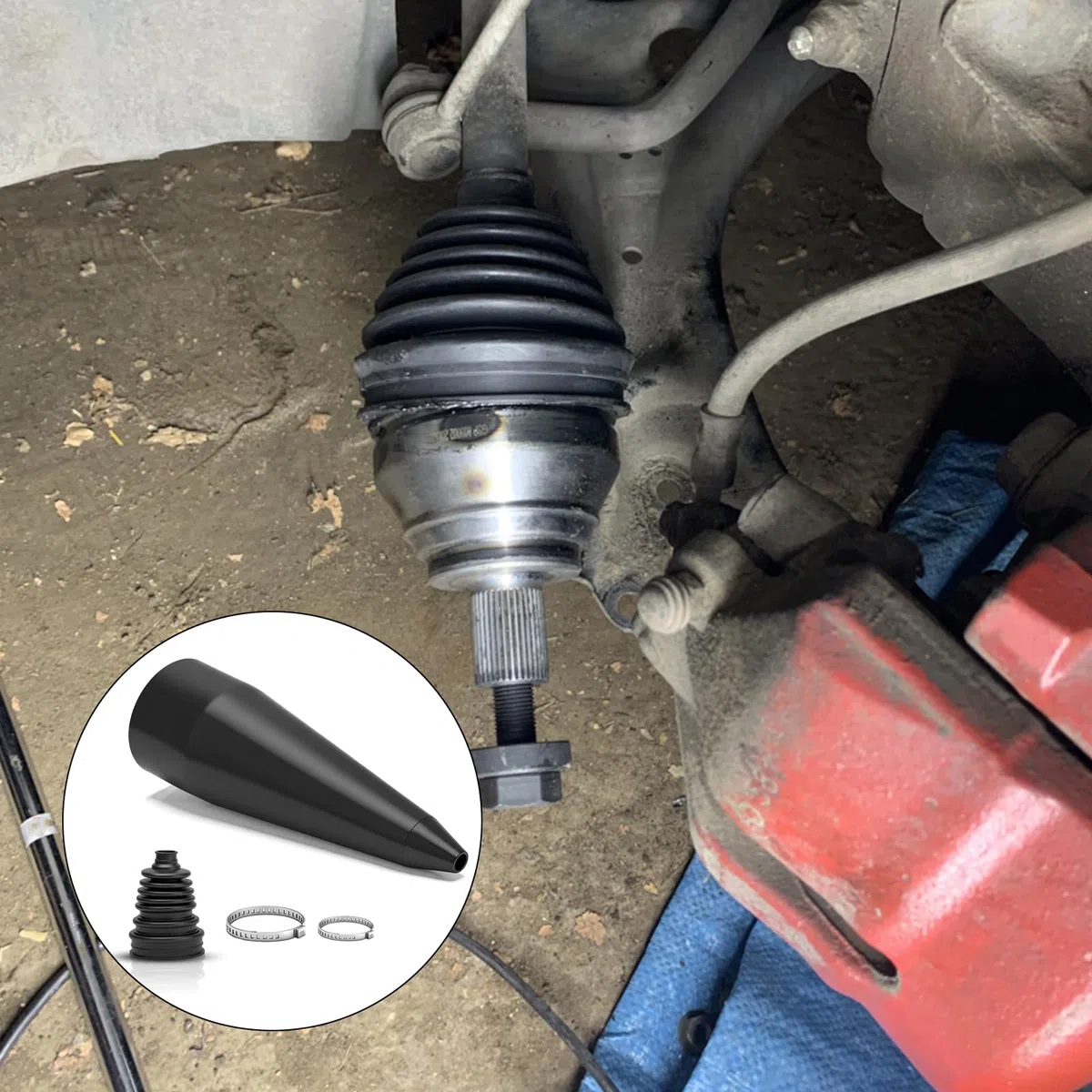 Yuragim Fuelle de eje de accionamiento universal, juego de fuelles de repuesto para manguitos de eje, manguito elástico de eje de accionamiento con abrazaderas de metal y cono de montaje