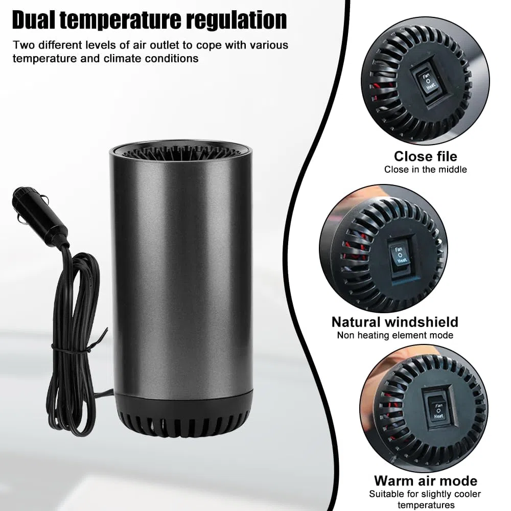 Calefactor para Coche Portátil, 12V 150W Calentador de Coche Ventilador de Calefacción y Refrigeración 2 en 1 Descongelador de Niebla de Parabrisas Enchufe de Mechero