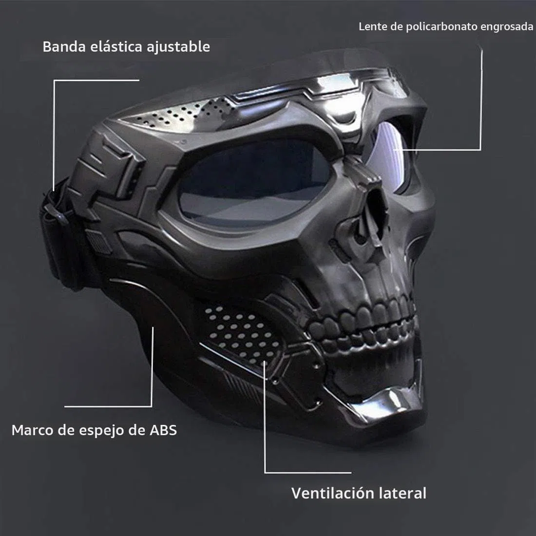 Máscara de Mensajero de Calavera de Halloween con máscara Facial extraíble, máscara Facial de Motocicleta con Gafas Desmontables y Filtro de Boca para Cascos Vintage