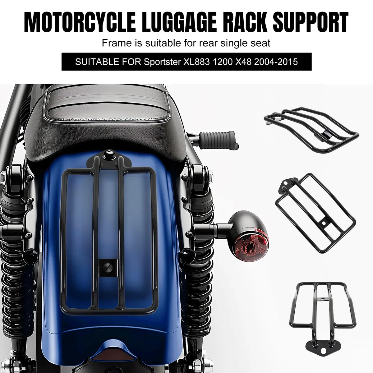 DREAMIZER Portaequipajes para Asiento Individual Compatible con Harley, portaequipajes Trasero Negro para Motocicleta Sportster XL883 1200 2004-2015