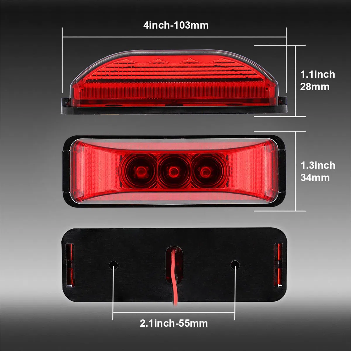 Juego de 4 Luces de Galibo para Remolque con 3 LED - Luces de Posición Laterales LED 12V/24V 103mm Estancas Universales para Camión Remolque Autocaravana Barco Vehículos Pesados (Rojo)