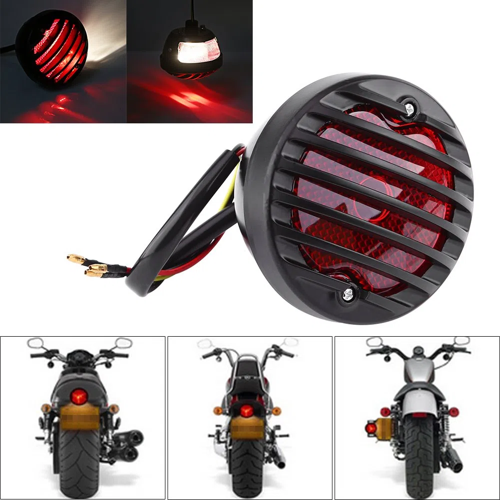 Luz Trasera de Freno, Yctze Univerdsal Negro Redondo Luz de Freno Trasera de Motocicleta para Patinetes Bobber Chopper ATV