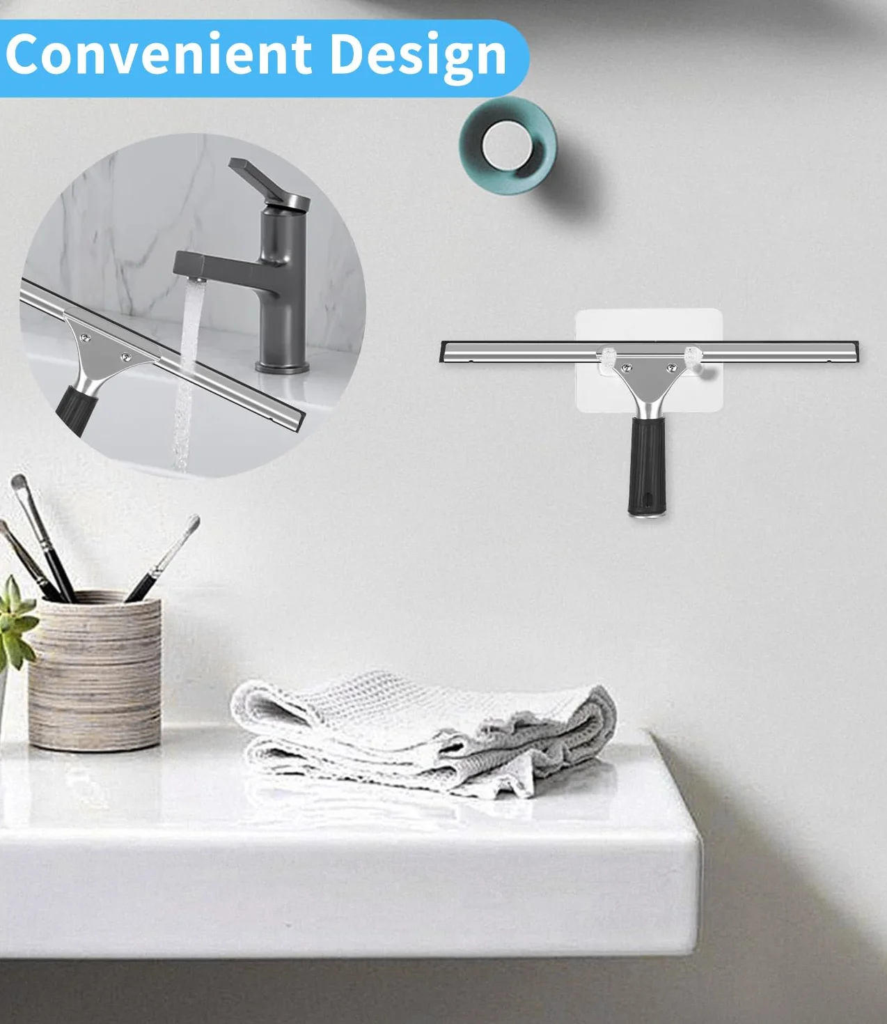 Limpiacristales Profesional 8 Piezas, Limpiador de Ventanas de Acero Inoxidable con Escobilla de Silicona & Paños de Microfibra, Kit de Limpieza de Ventanas con Gancho para Baño, Coche, Ventana