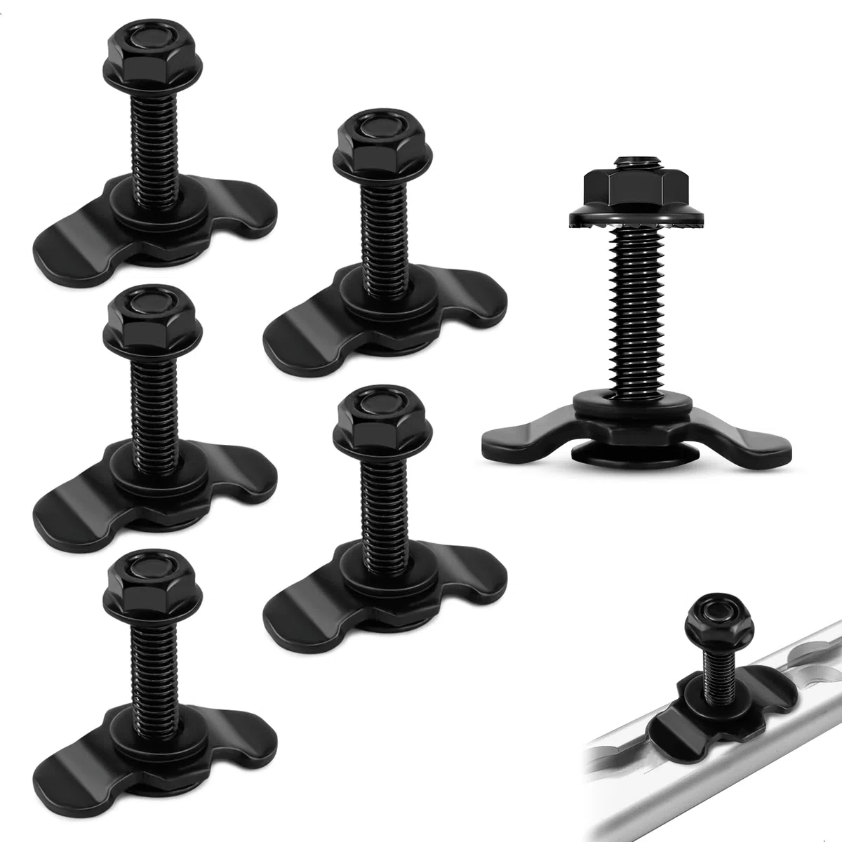Racores de Tornillo para Rieles de Amarre, 6 Piezas M8x40 Accesorios de Rosca para Riel De Amarre, Accesorios para Rack de Aerolínea para Asegurar La Carga, Negro