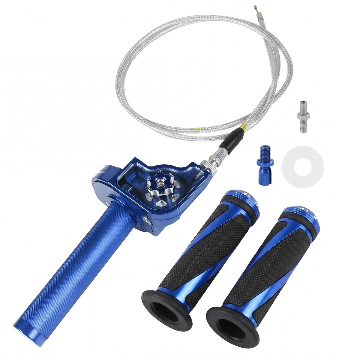 Conjunto Acelerador Moto 7/8 '' 22 mm,Puño Acelerador Moto CNC Aluminio,Puño Acelerador Rapido Moto con Cable 1.2m & Puños Moto para 50-250 cc Dirt Bike Mini Bike ATV Quad Moto,Azul