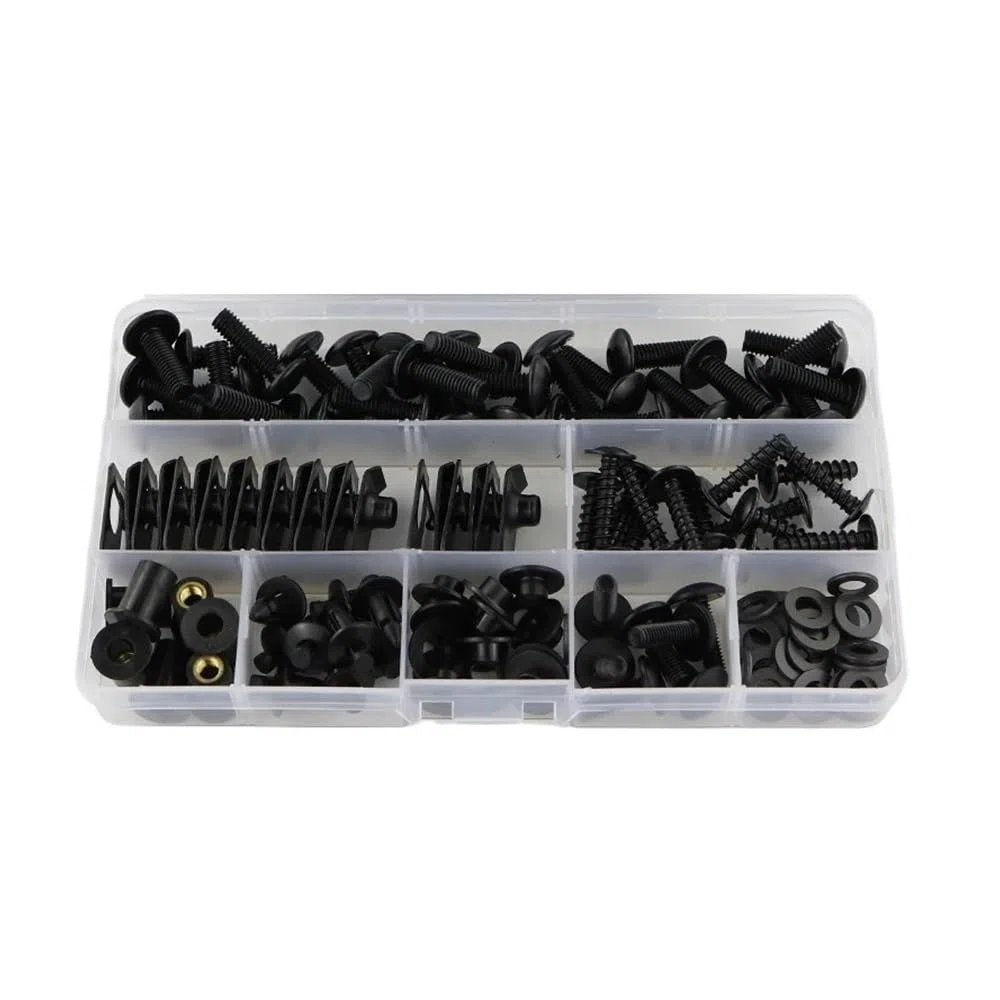 Tornillos Para Y&amaha Para YZF R125 Para YZF-R125 2008-2016 2017 2018 Kit Tornillos Carenado Completo Motocicleta Clips Sujeción Arandela Tornillos Tuerca Negro Plateado (Color : Black)