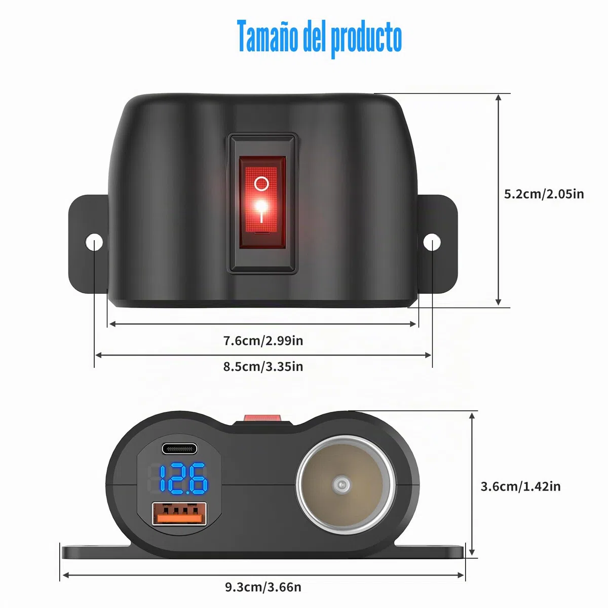 Panel de Línea de Premontaje 2 en 1 Toma USB 12V Toma de Mechero, PD 30W y QC3.0 Cargador de Puerto USB de Coche con Voltímetro LED, Adaptador Enchufe 120W con Interruptor Para Coche Barco Marina