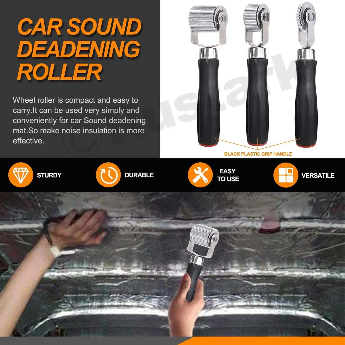 Herramienta de instalación de metal para amortiguar el sonido del coche (paquete de 3 y rodillo de goma)