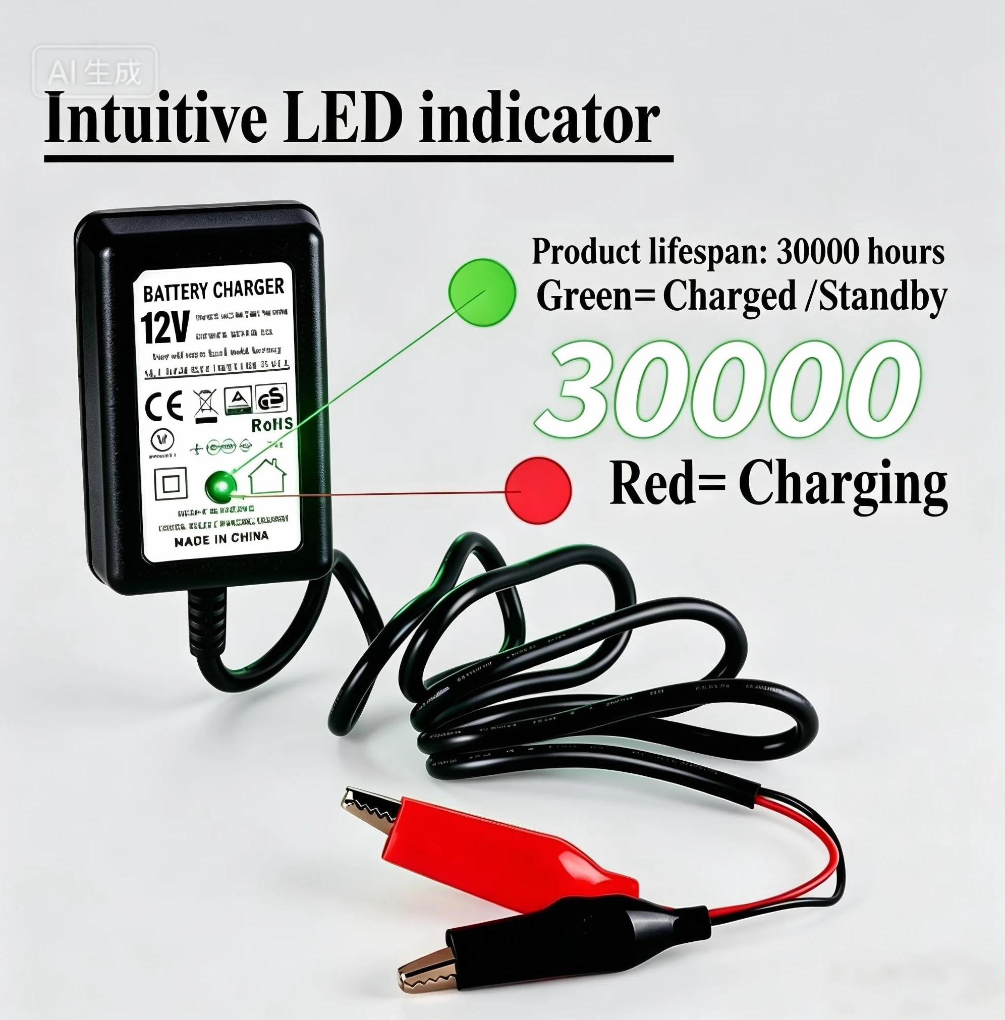 Etrogo Cargador Mantenedor 12V 1.5A Automática Inteligente de Alta Conversión con Circuito de Corrección PFC,Múltiple Protección para baterías de Plomo-ácido
