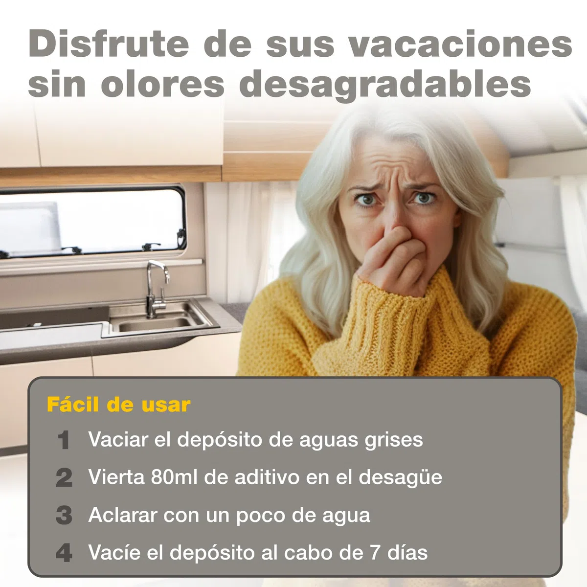 Bio-Chem - Aditivo para depósitos de Aguas Grises de 1L - Aditivo para depósitos de Agua de Furgonetas Camper, WC caravanas - Agente Limpiador para depósitos de Agua
