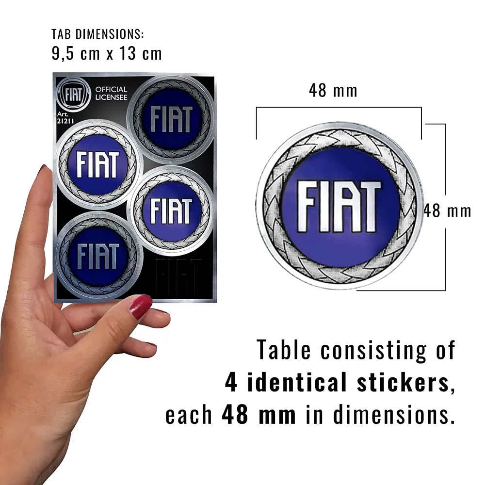 Fiat 21214 Pegatinas Oficiales 4 Logos Azul de 48 mm, 94 x 131 mm