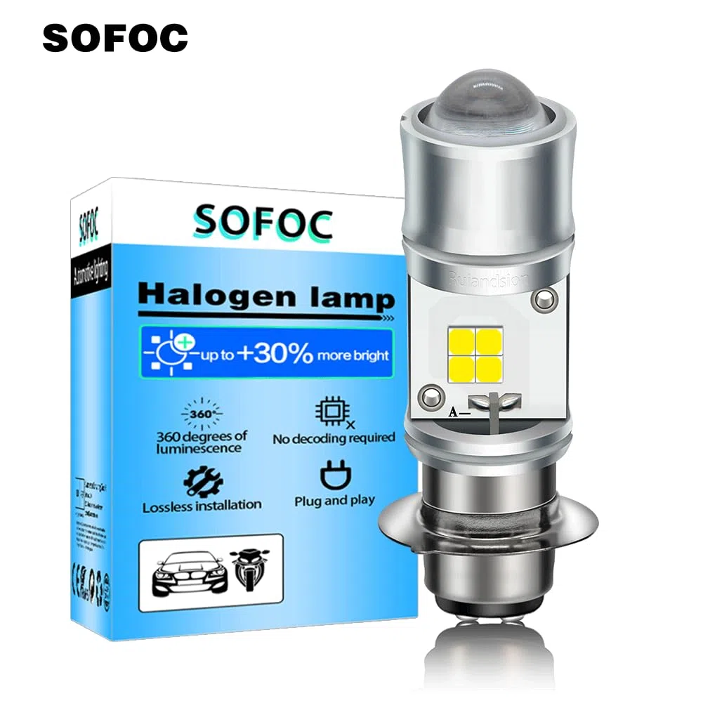 SOFOC P15D-25-1 (H6M) Faro moto/luz antiniebla 6000K Blanco haz puntual + 3000K Amarillo haz amplio Bombilla LED 12V 24V 9-60V AC/DC Compatibled 2 Unidades