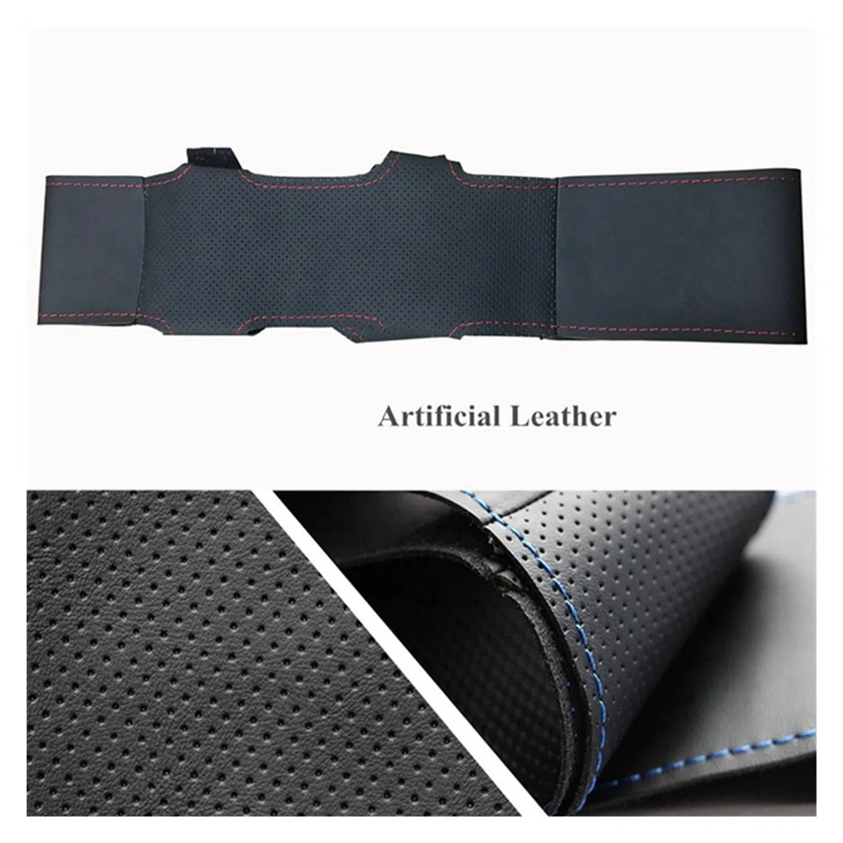 Funda Volante Coche Para Seat Para Leon MK1 (1M) 1998-2005 Para Skoda Para Fabia RS 2003 Para Fabia 1 (6Y) 2004-2005 Protector cuero artificial negro para volante coche Cubierta de Volante(Red Thread)