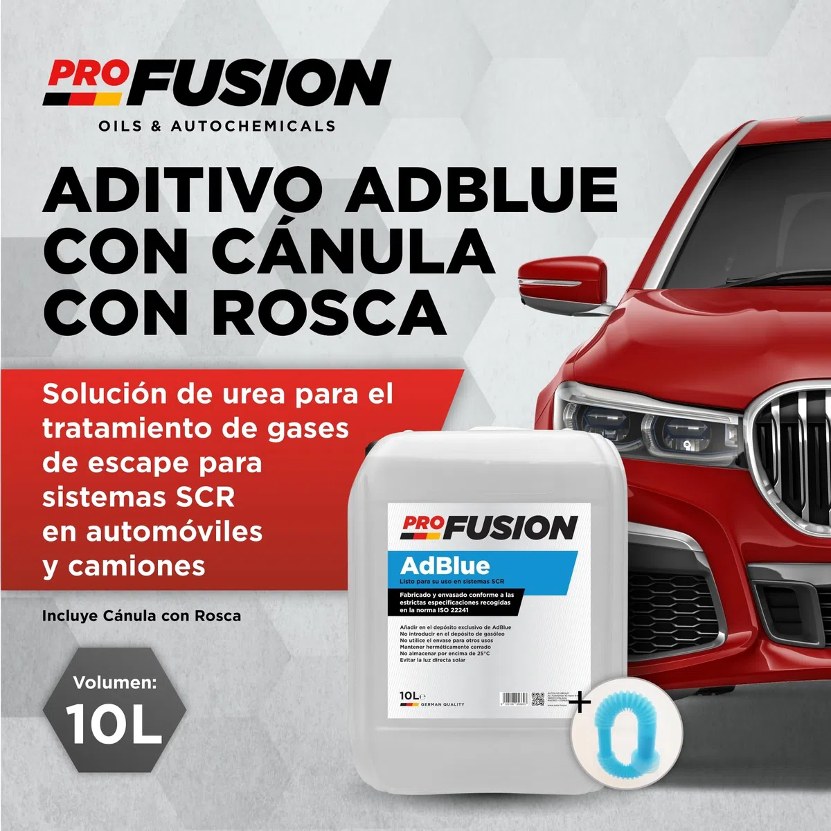 ProFusion Adblue con Cánula con Rosca - Solución Urea para SCR Tratamiento de Gases de Escape para Automóviles y Camiones 10 litros