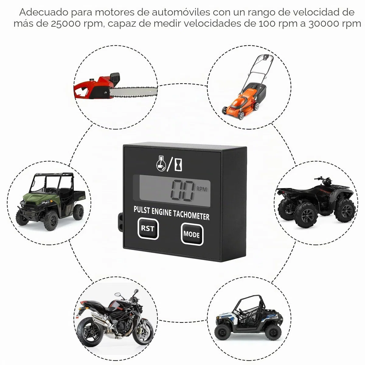 Tacómetro digital para motosierra y motosierra, tacómetro inductivo para motores pequeños, resistente al agua con contador de horas de funcionamiento