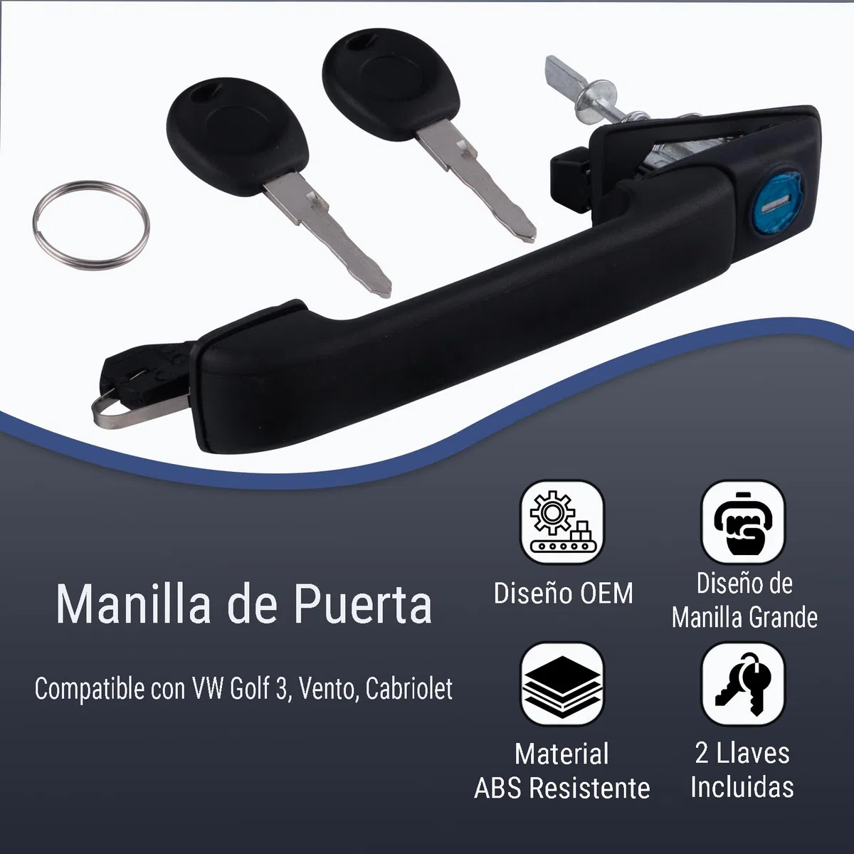 Manijas Exteriores Puerta Izquierda 1H0837207 Compatible con VW Golf 3 (1991-1997), Vento, Cabriolet | Juego de 1 Manijas Exteriores de Reemplazo para Lado Izquierdo
