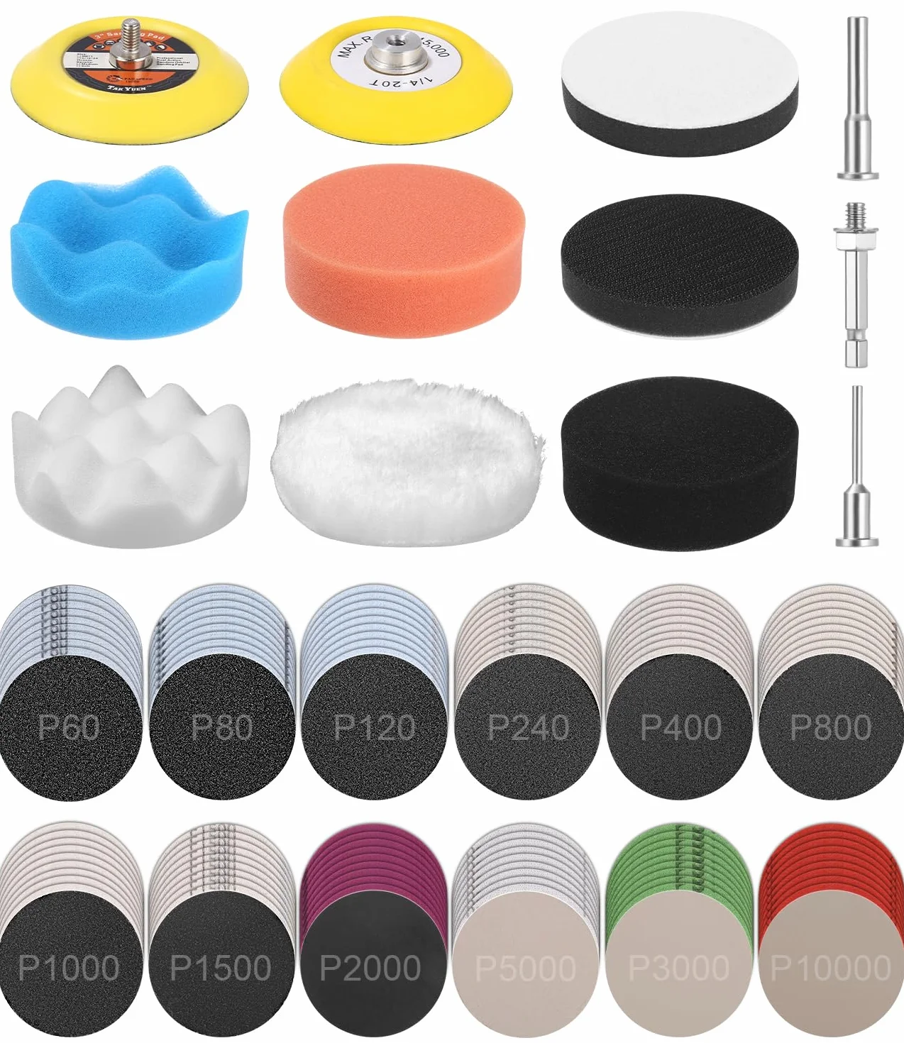 Kit de Pulido y Restauración de Faros de Coche 133 Piezas con Discos de Lijado 75mm para Taladro, Incluye Barniz Protector y Lijas Húmedas/Secas (60-10000 Granos)