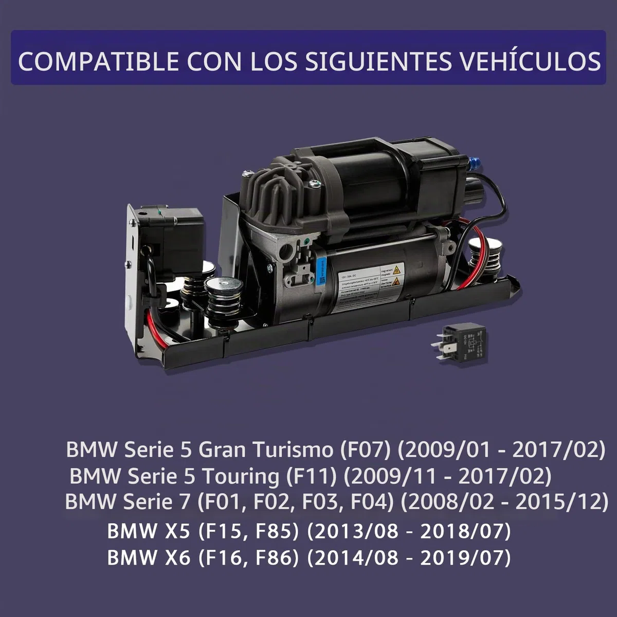 Válvula Solenoide de Bomba de Compresor de Suspensión Neumática Compatible con Serie 5 Gran Turismo 2009-2016, Serie 5 Touring 2009,Serie 7 2008-2015, Reemplazo para 37206789450