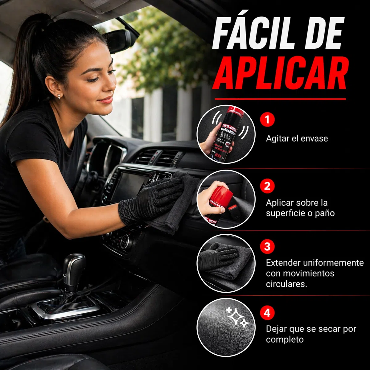 Limpiador Salpicadero Coche con Cera Spray – Limpia, Protege y Da Brillo Interior Auto – Antipolvo, Antigrasa, Aroma Coche Nuevo, Acabado Natural No Graso – Brillo Duradero hasta 28 Días