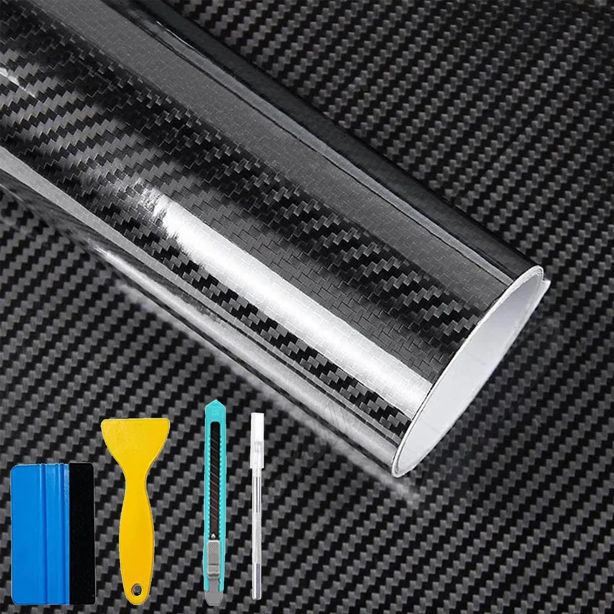 Vinilo Fibra de Carbono 6D,Negro,300 x 30 cm,Adhesivo Impermeable para Coche,película autoadhesiva de Vinilo para Coche, protección para Motocicletas, Ratones, Cascos de Moto, mandos